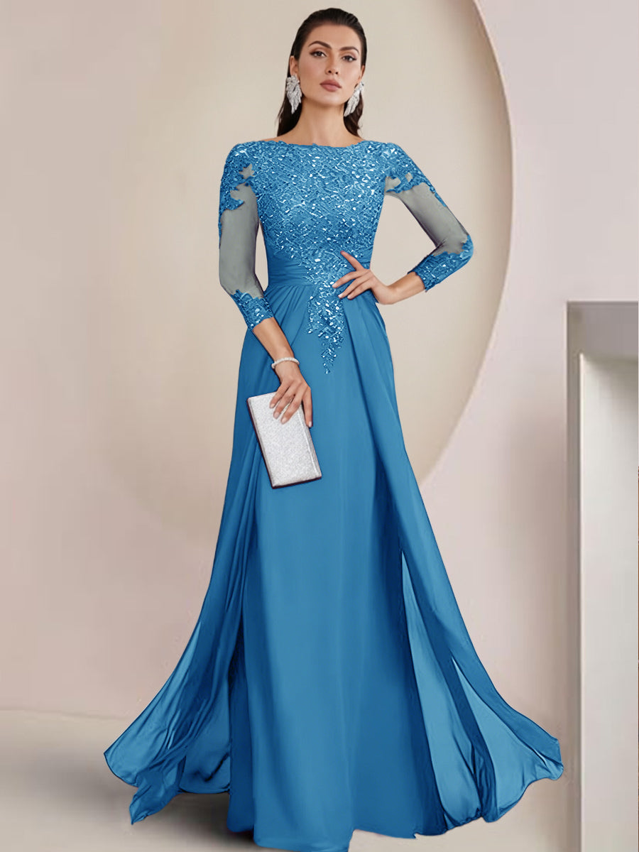 Sheath/Column Scoop Neck Floor-Length Mother of the Bride Dresses with Lace Appliques (SHI22500064)