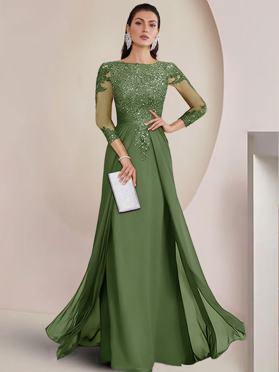 Sheath/Column Scoop Neck Floor-Length Mother of the Bride Dresses with Lace Appliques (SHI22500064)