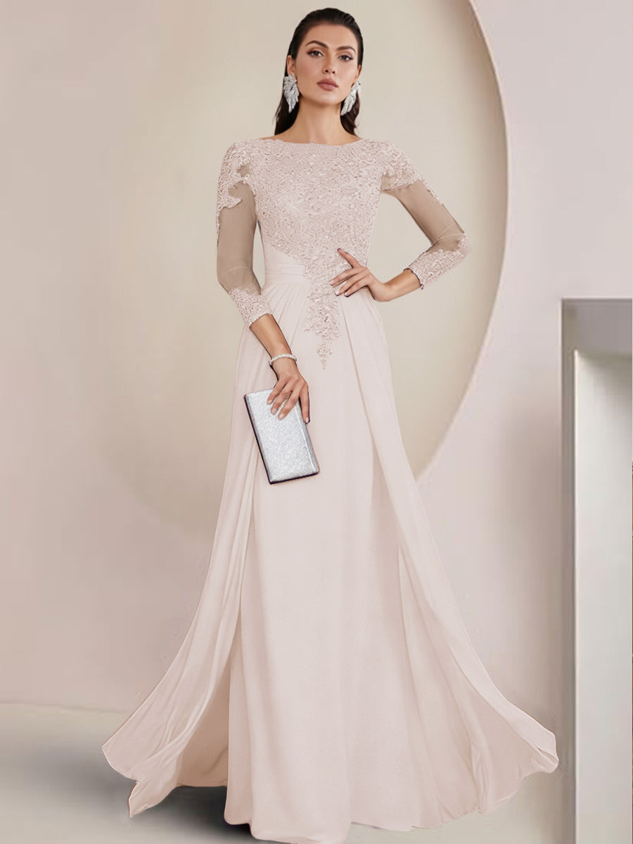 Sheath/Column Scoop Neck Floor-Length Mother of the Bride Dresses with Lace Appliques (SHI22500064)