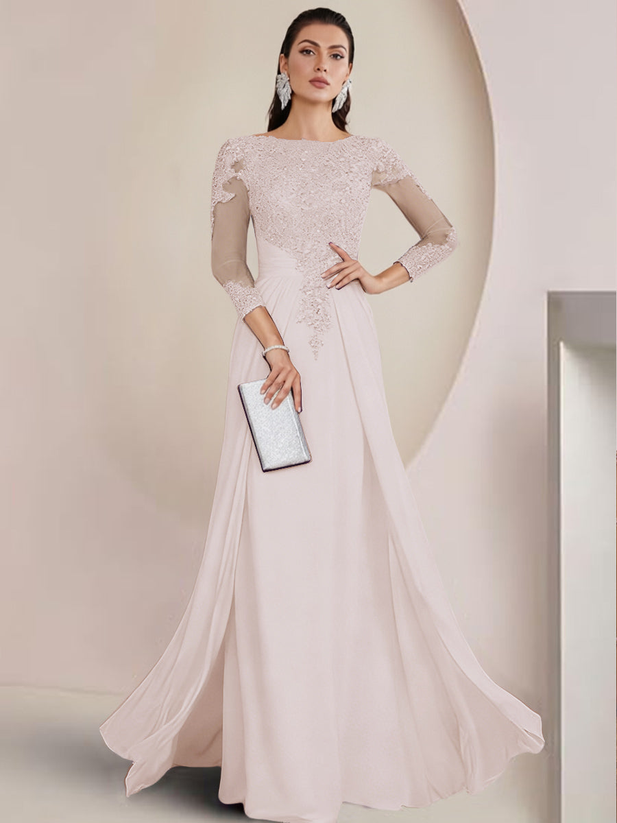Sheath/Column Scoop Neck Floor-Length Mother of the Bride Dresses with Lace Appliques (SHI22500064)