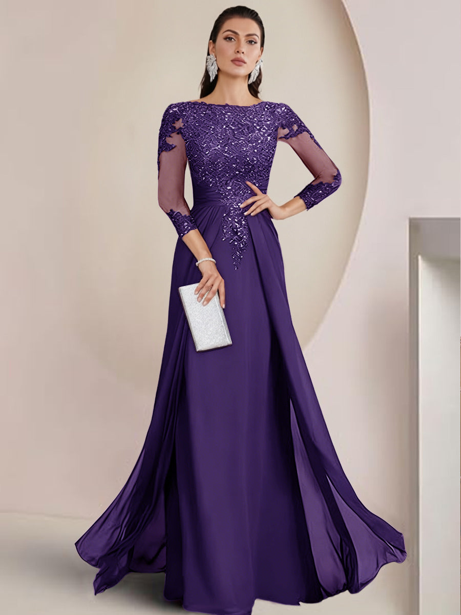 Sheath/Column Scoop Neck Floor-Length Mother of the Bride Dresses with Lace Appliques (SHI22500064)