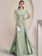 Sheath/Column Scoop Neck Floor-Length Mother of the Bride Dresses with Lace Appliques (SHI22500064)