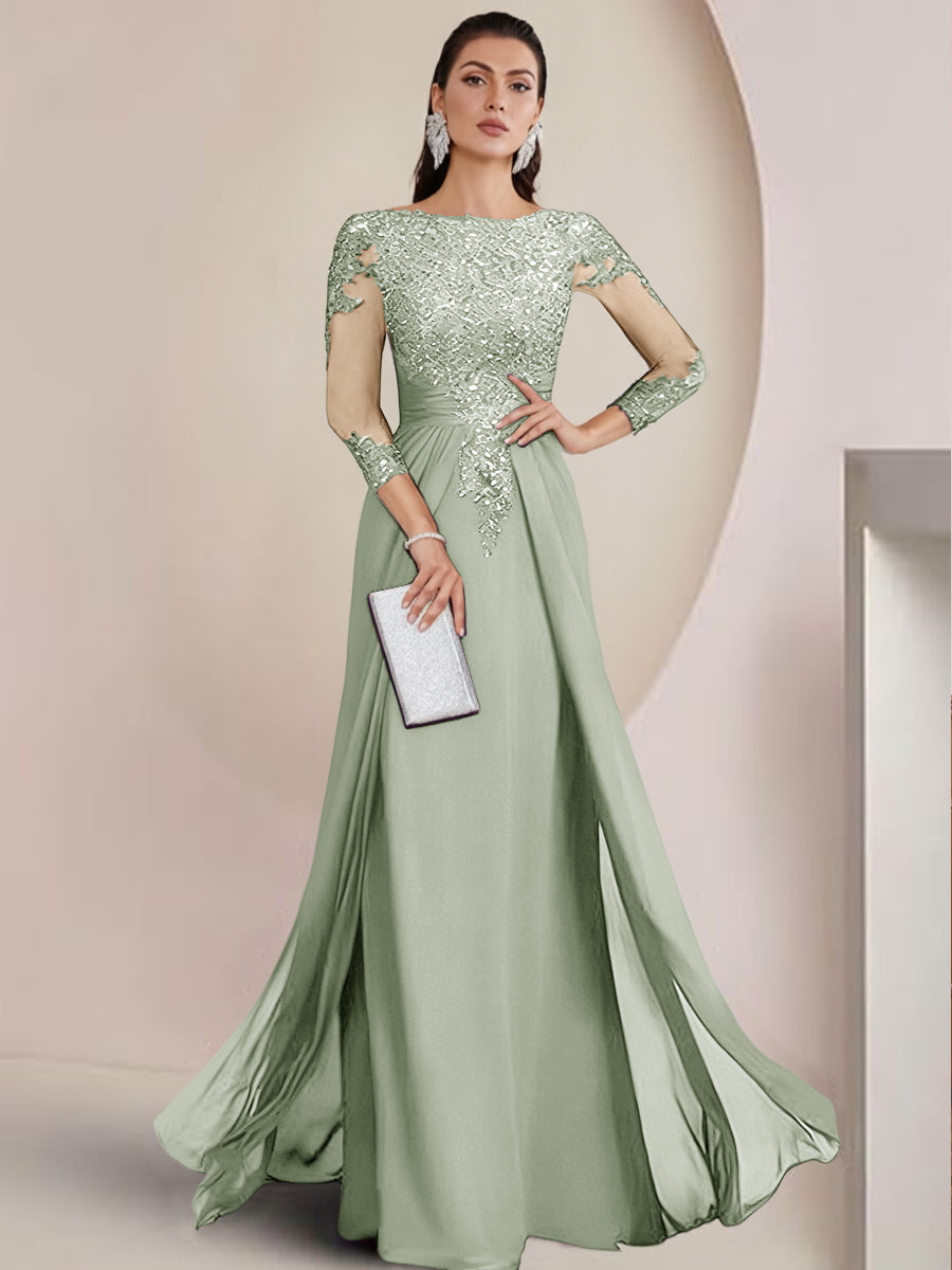 Sheath/Column Scoop Neck Floor-Length Mother of the Bride Dresses with Lace Appliques (SHI22500064)