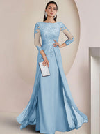 Sheath/Column Scoop Neck Floor-Length Mother of the Bride Dresses with Lace Appliques (SHI22500064)