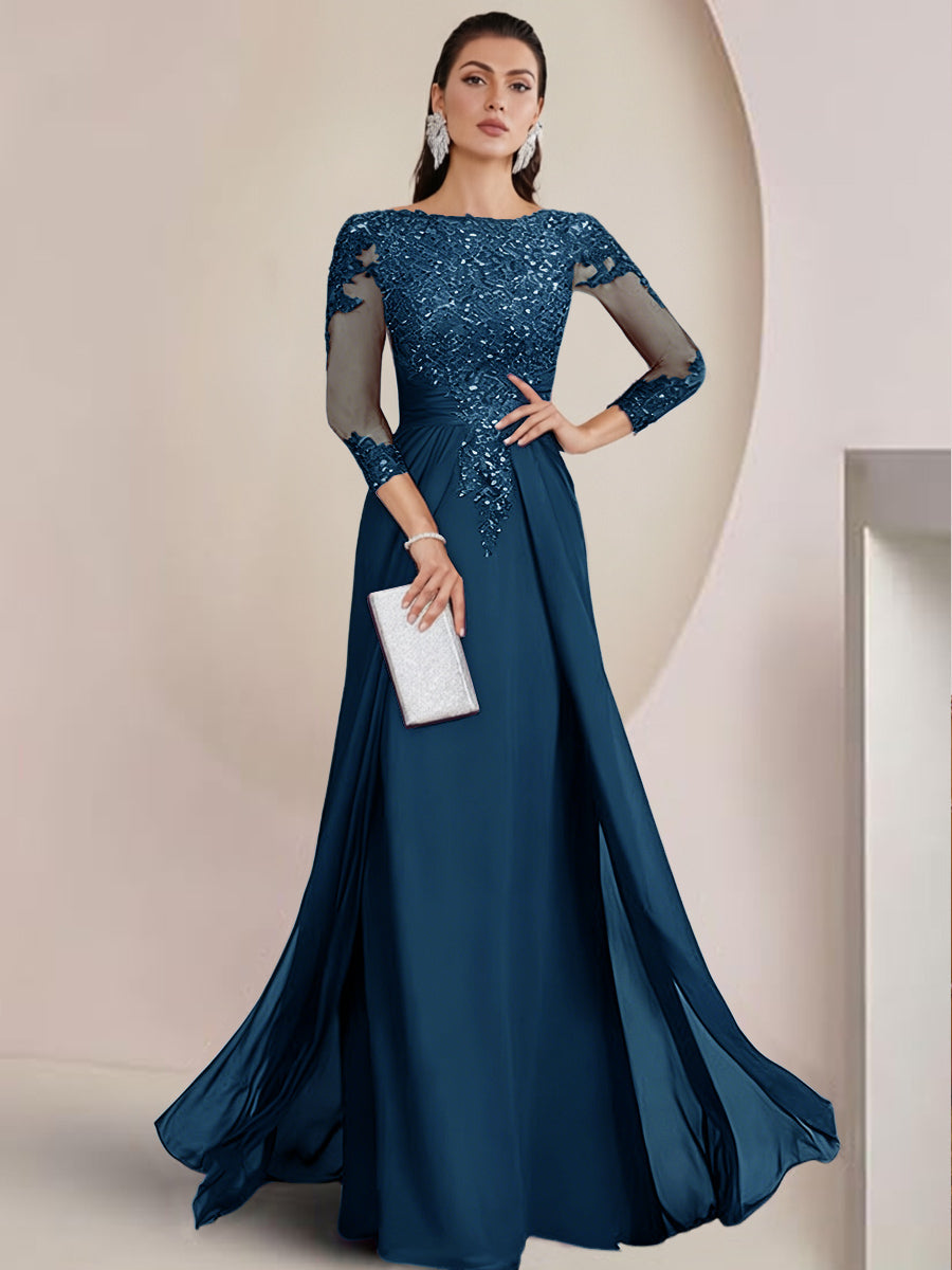 Sheath/Column Scoop Neck Floor-Length Mother of the Bride Dresses with Lace Appliques (SHI22500064)