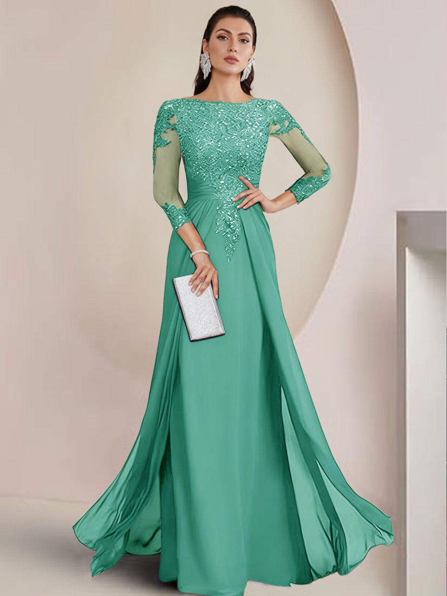 Sheath/Column Scoop Neck Floor-Length Mother of the Bride Dresses with Lace Appliques (SHI22500064)