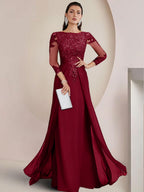 Sheath/Column Scoop Neck Floor-Length Mother of the Bride Dresses with Lace Appliques (SHI22500064)