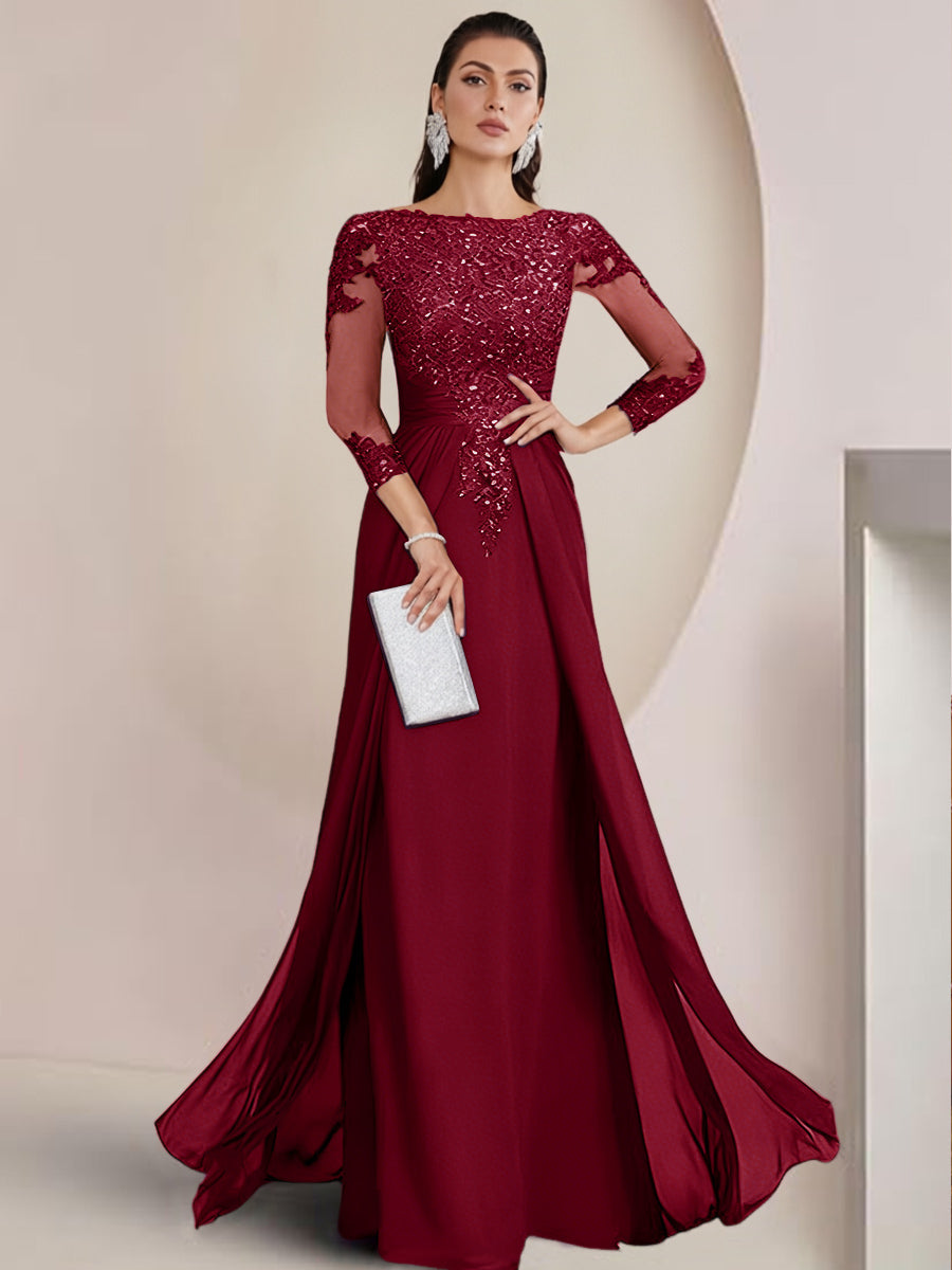 Sheath/Column Scoop Neck Floor-Length Mother of the Bride Dresses with Lace Appliques (SHI22500064)