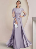 Sheath/Column Scoop Neck Floor-Length Mother of the Bride Dresses with Lace Appliques (SHI22500064)