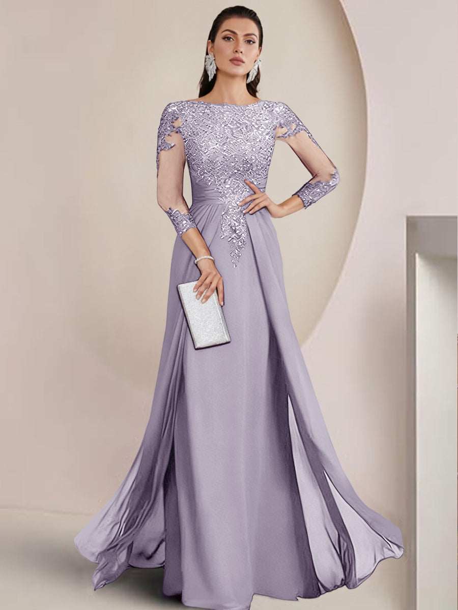 Sheath/Column Scoop Neck Floor-Length Mother of the Bride Dresses with Lace Appliques (SHI22500064)