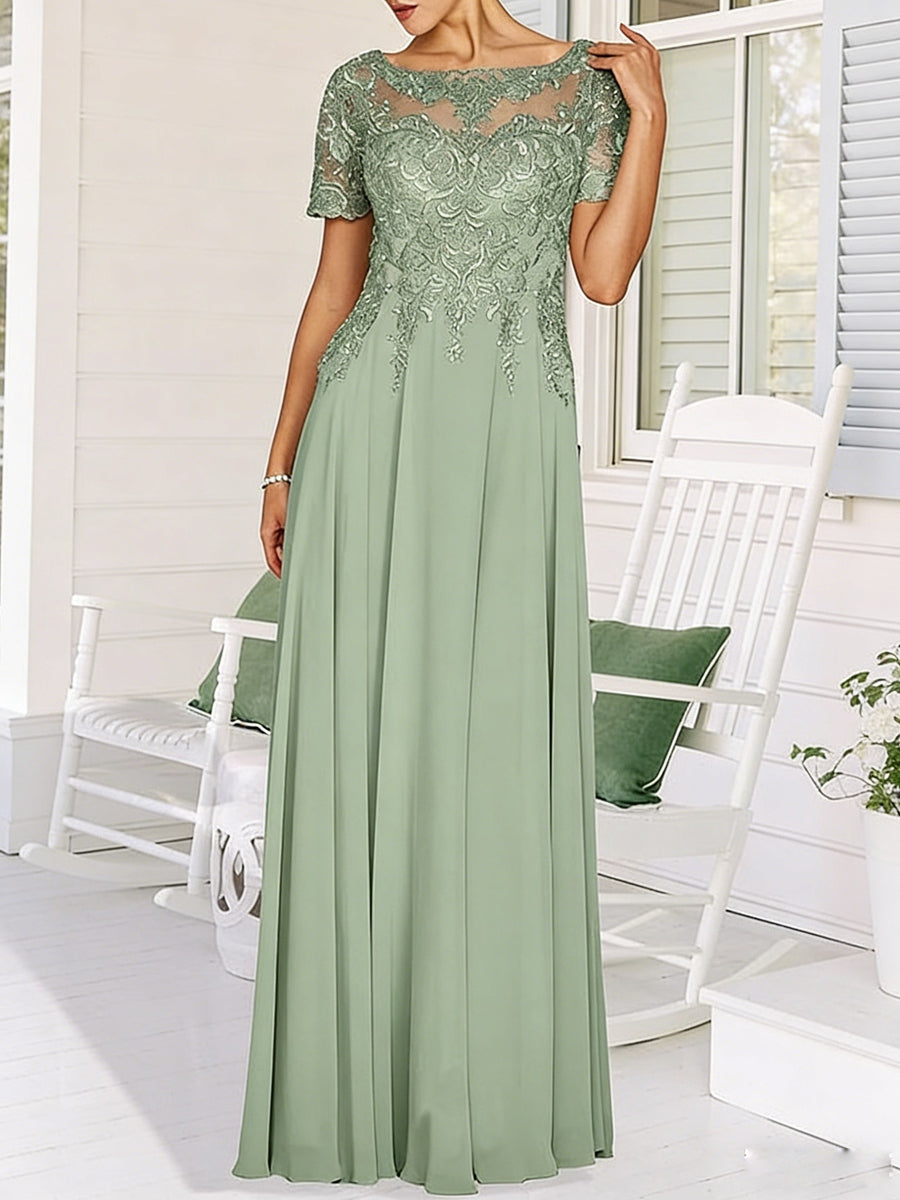Elegant A-Line Chiffon Flutter Short Sleeves Pleated Mother of the Bride & Groom Dresses with Ruched Waist (SHI22500687)