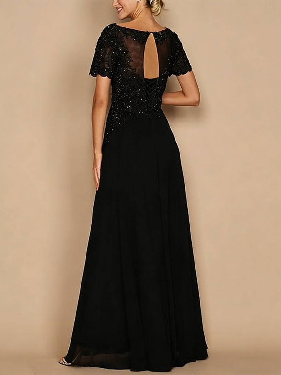 Sheath/Column Scoop Neck Floor-Length Mother of the Bride Dresses with Asymmetical Cape (SHI22500011)