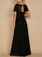 Sheath/Column Scoop Neck Floor-Length Mother of the Bride Dresses with Asymmetical Cape (SHI22500011)