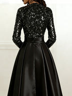 A-Line/Princess V-Neck Pleated Satin Ankle-Length Mother of the Bride Dresses with Sequins (SHI22500082)