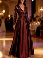 A-Line/Princess V-Neck Pleated Satin Ankle-Length Mother of the Bride Dresses with Sequins (SHI22500082)