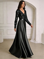 A-Line/Princess V-Neck Pleated Satin Ankle-Length Mother of the Bride Dresses with Sequins (SHI22500082)