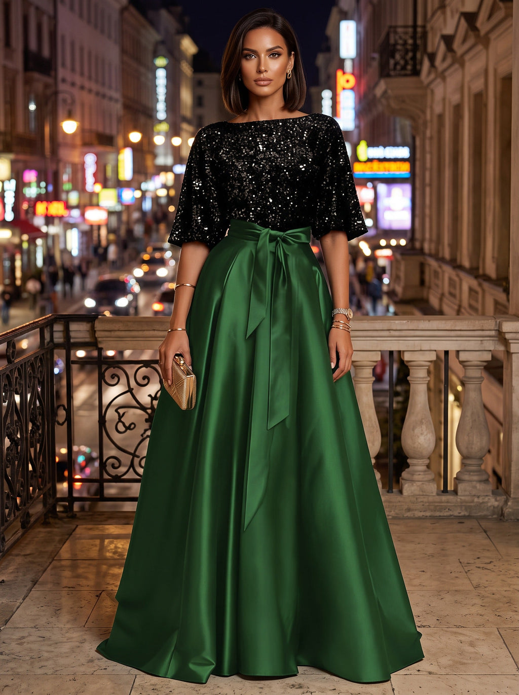 Sheath Satin 3/4 Sleeves Maxi Mother of the Bride & Groom Dresses with Chiffon Cape (SHI22500709)