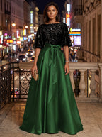 Sheath Satin 3/4 Sleeves Maxi Mother of the Bride & Groom Dresses with Chiffon Cape (SHI22500709)