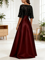 Sheath Satin 3/4 Sleeves Maxi Mother of the Bride & Groom Dresses with Chiffon Cape (SHI22500709)