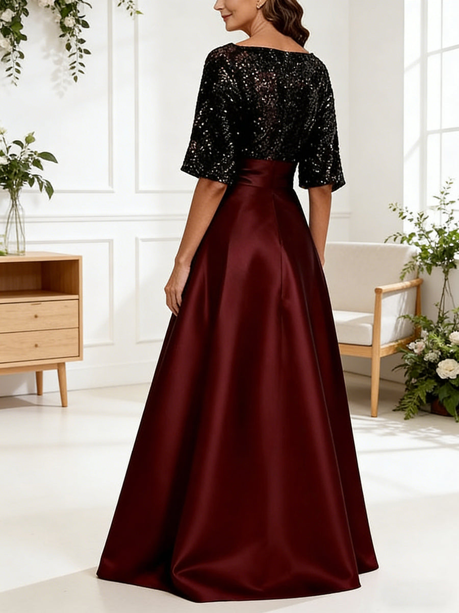 Sheath Satin 3/4 Sleeves Maxi Mother of the Bride & Groom Dresses with Chiffon Cape (SHI22500709)