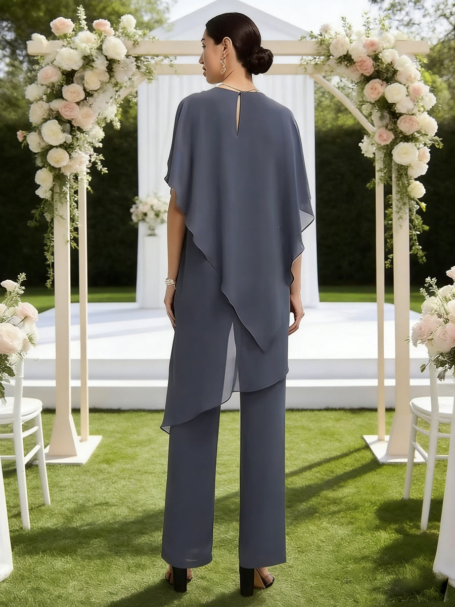 Chiffon A-Line/Princess Scoop Neck Floor-Length Mother of the Bride & Groom Dresses with Tiered Layers (SHI22501536)
