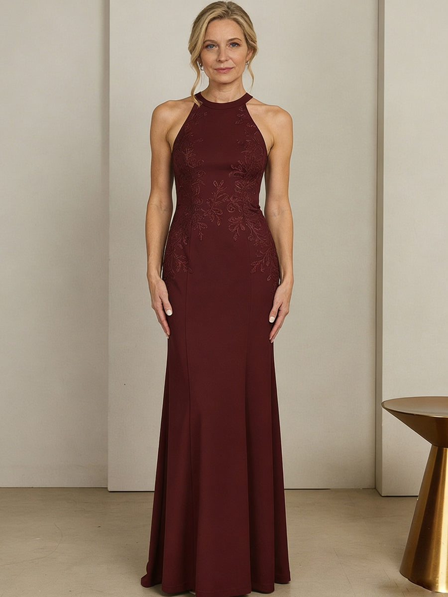 Sheath/Column Scoop Neck Floor-Length Mother of the Bride Dresses with Lace Appliques (SHI22500064)