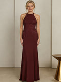 Sheath/Column Halter Scoop Neck Floor-Length Mother of the Bride Dresses with Lace Appliques (SHI22500106)