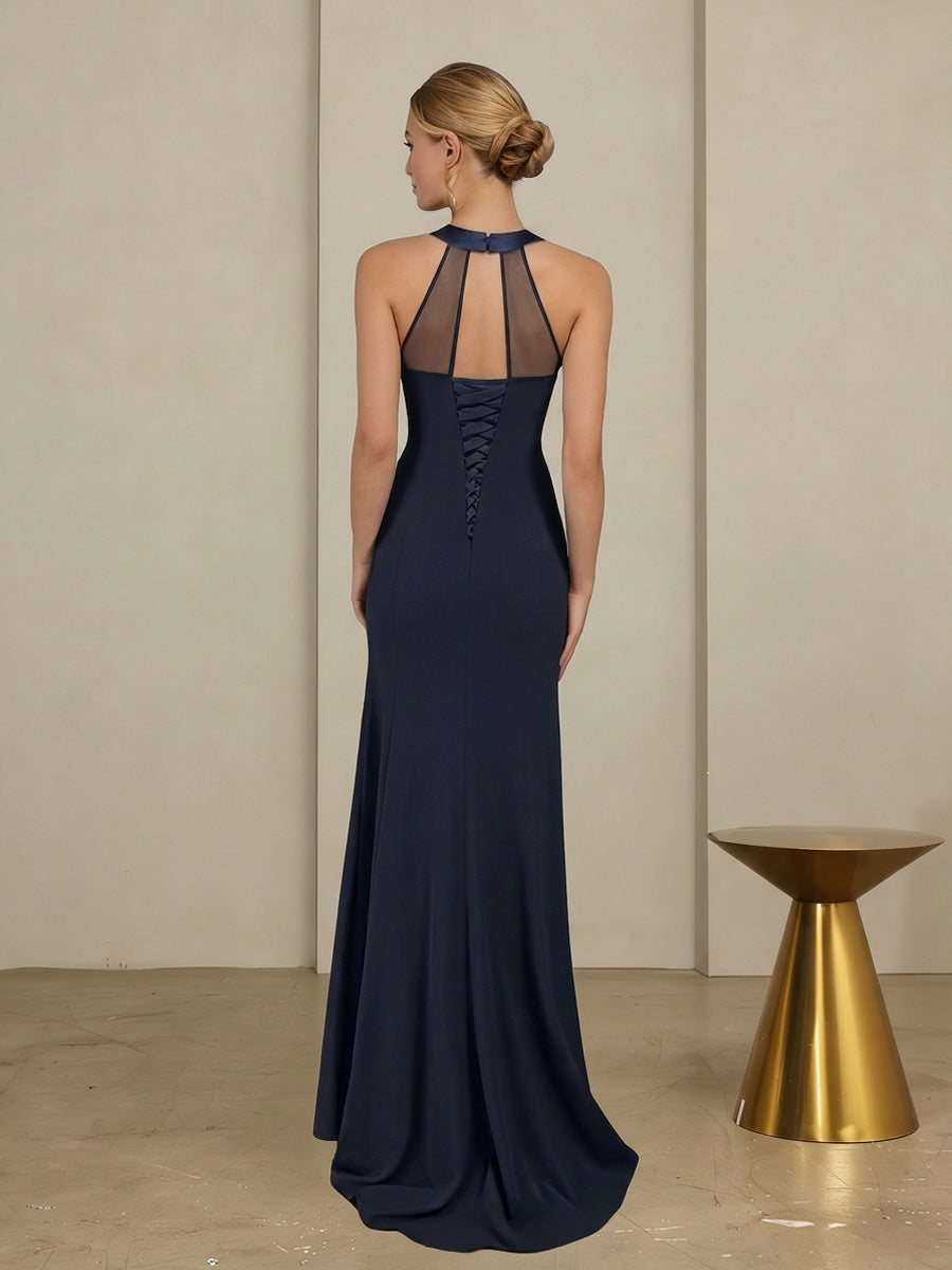 Sheath/Column Scoop Neck Floor-Length Mother of the Bride Dresses with Lace Appliques (SHI22500064)