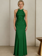Sheath/Column Halter Scoop Neck Floor-Length Mother of the Bride Dresses with Lace Appliques (SHI22500106)