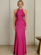 Sheath/Column Halter Scoop Neck Floor-Length Mother of the Bride Dresses with Lace Appliques (SHI22500106)