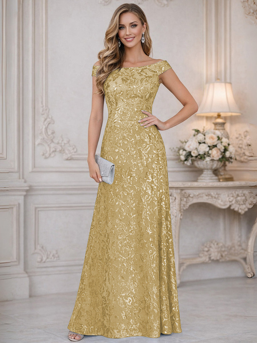 A-Line Off Shoulder Floor-Length Mother of the Bride Dresses with Sequins (SHI22500114)
