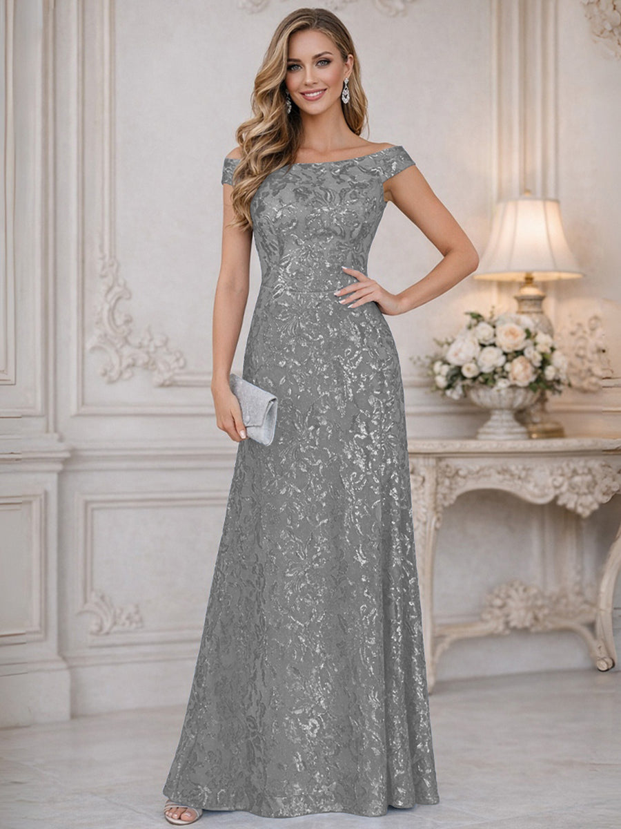 A-Line Off Shoulder Floor-Length Mother of the Bride Dresses with Sequins (SHI22500114)