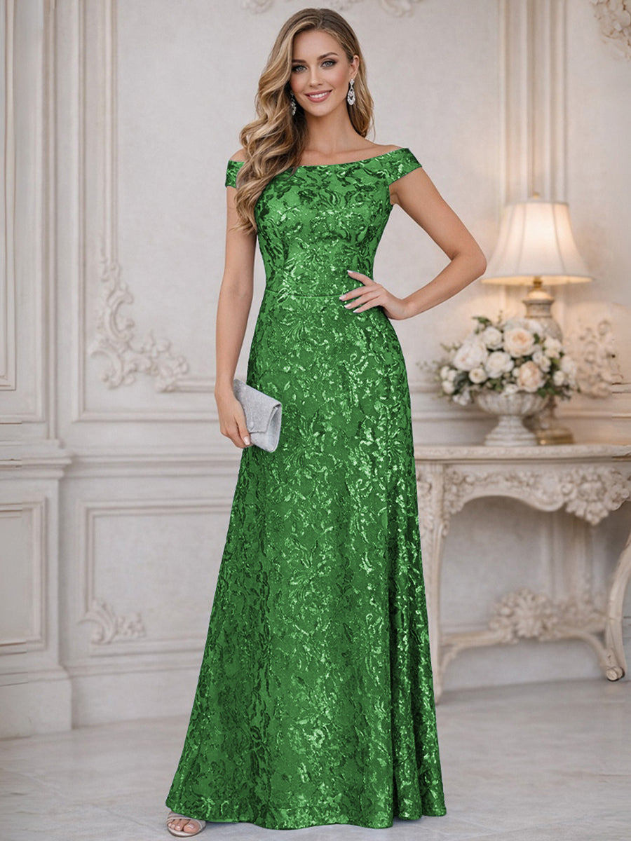 A-Line Off Shoulder Floor-Length Mother of the Bride Dresses with Sequins (SHI22500114)
