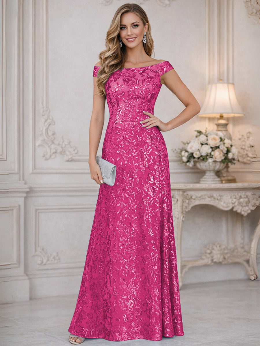 A-Line Off Shoulder Floor-Length Mother of the Bride Dresses with Sequins (SHI22500114)