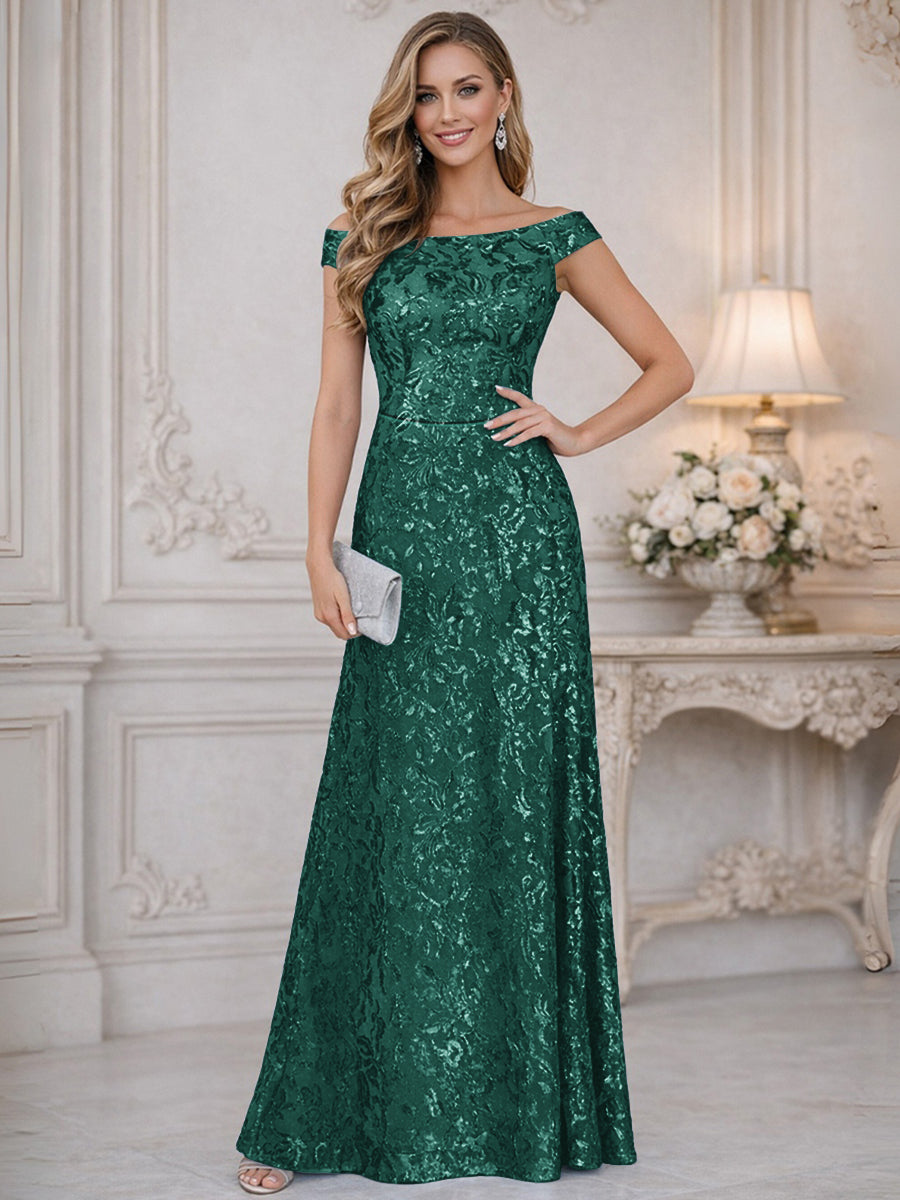 A-Line Off Shoulder Floor-Length Mother of the Bride Dresses with Sequins (SHI22500114)