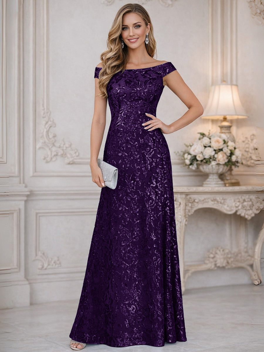 A-Line Off Shoulder Floor-Length Mother of the Bride Dresses with Sequins (SHI22500114)