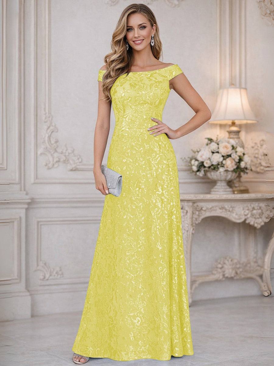 A-Line Off Shoulder Floor-Length Mother of the Bride Dresses with Sequins (SHI22500114)