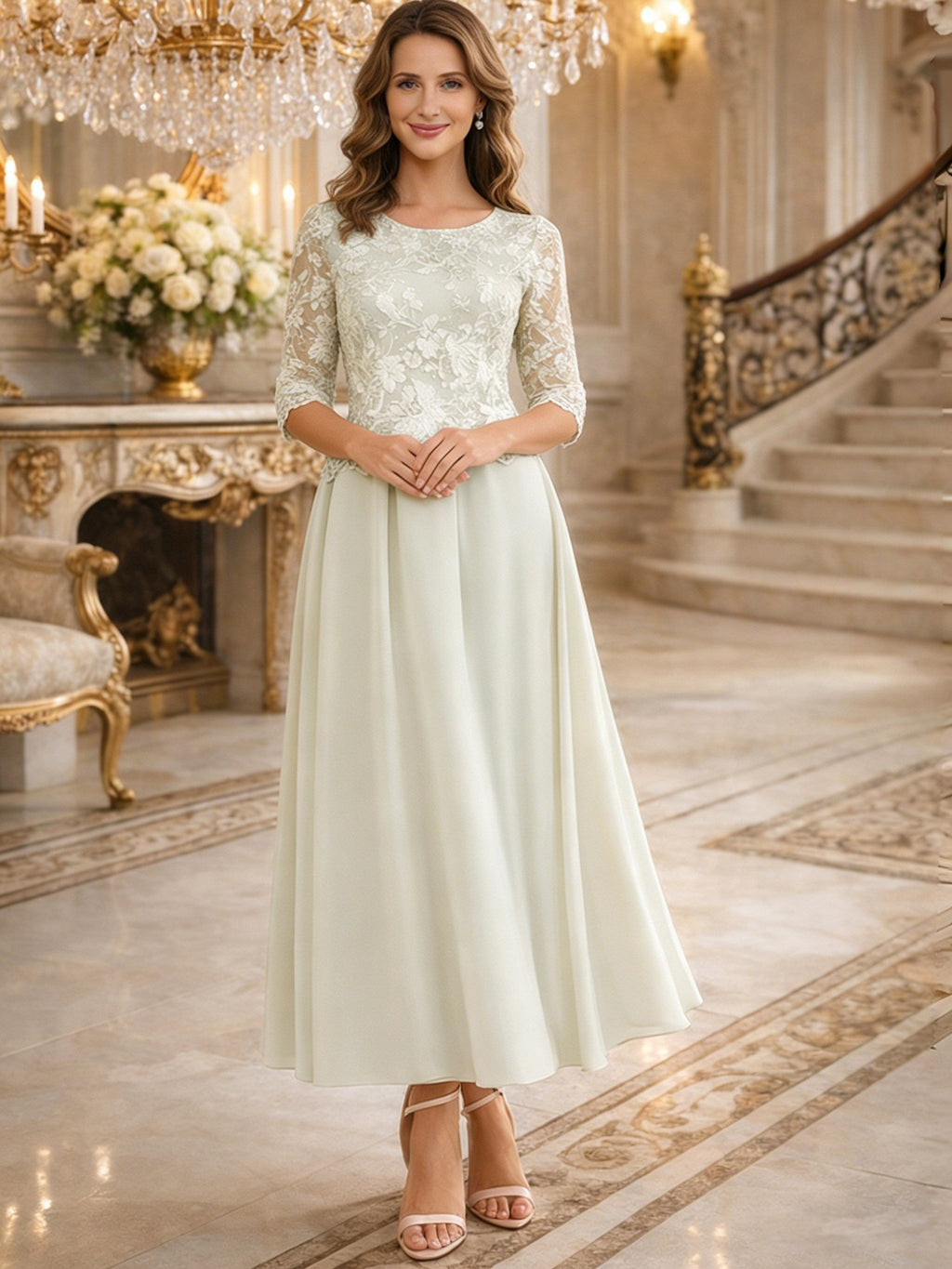 A-Line Metallic Satin Off Shoulder Bow Mother of the Bride & Groom Dresses with Floral Lace Appliques, Ruched Waist & Sweep Train (SHI22500425)