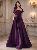 A-Line Off Shoulder Chiffon Cape Sleeves Maxi Mother of the Bride & Groom Dresses with Ruched Waist & 3D Floral Applique (SHI22500434)