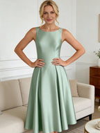 A-Line/Princess Scoop Neck Satin Tea-Length Mother of the Bride Dresses with Pockets (SHI22500122)