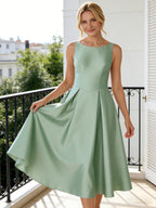 A-Line/Princess Scoop Neck Satin Tea-Length Mother of the Bride Dresses with Pockets (SHI22500122)