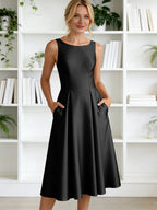 A-Line/Princess Scoop Neck Satin Tea-Length Mother of the Bride Dresses with Pockets (SHI22500122)