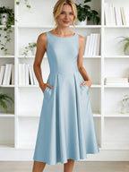 A-Line/Princess Scoop Neck Satin Tea-Length Mother of the Bride Dresses with Pockets (SHI22500122)