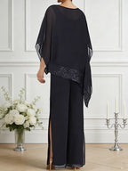 Pantsuits Separates Scoop Neck Sequins Asymmetrical Ankle-Length Mother of the Bride Dress with Slit (SHI22500132)