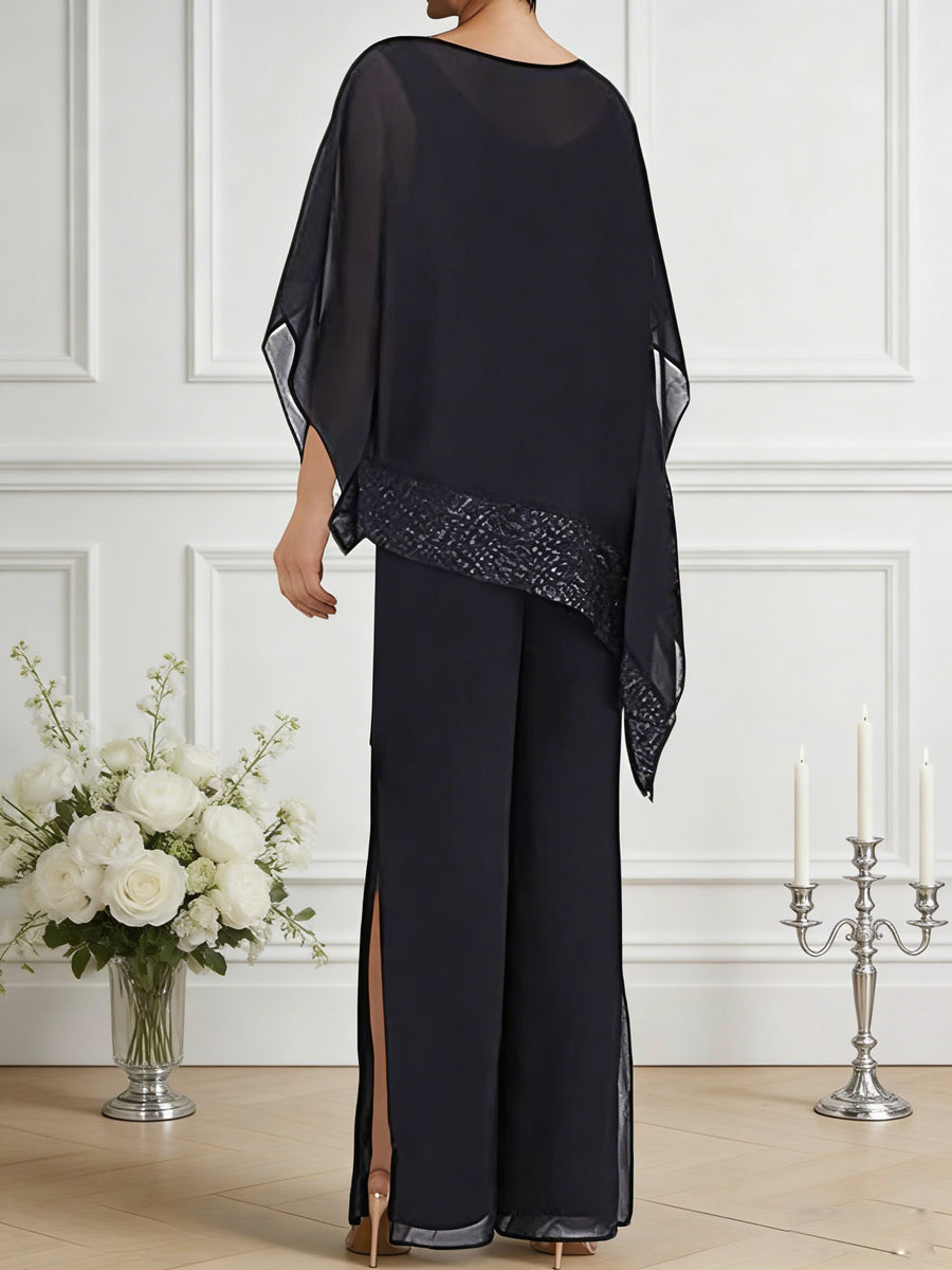 Pantsuits Separates Scoop Neck Sequins Asymmetrical Ankle-Length Mother of the Bride Dress with Slit (SHI22500132)