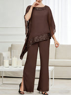 Pantsuits Separates Scoop Neck Sequins Asymmetrical Ankle-Length Mother of the Bride Dress with Slit (SHI22500132)