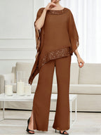 Pantsuits Separates Scoop Neck Sequins Asymmetrical Ankle-Length Mother of the Bride Dress with Slit (SHI22500132)