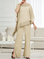 Pantsuits Separates Scoop Neck Sequins Asymmetrical Ankle-Length Mother of the Bride Dress with Slit (SHI22500132)