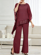 Pantsuits Separates Scoop Neck Sequins Asymmetrical Ankle-Length Mother of the Bride Dress with Slit (SHI22500132)