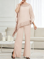 Pantsuits Separates Scoop Neck Sequins Asymmetrical Ankle-Length Mother of the Bride Dress with Slit (SHI22500132)